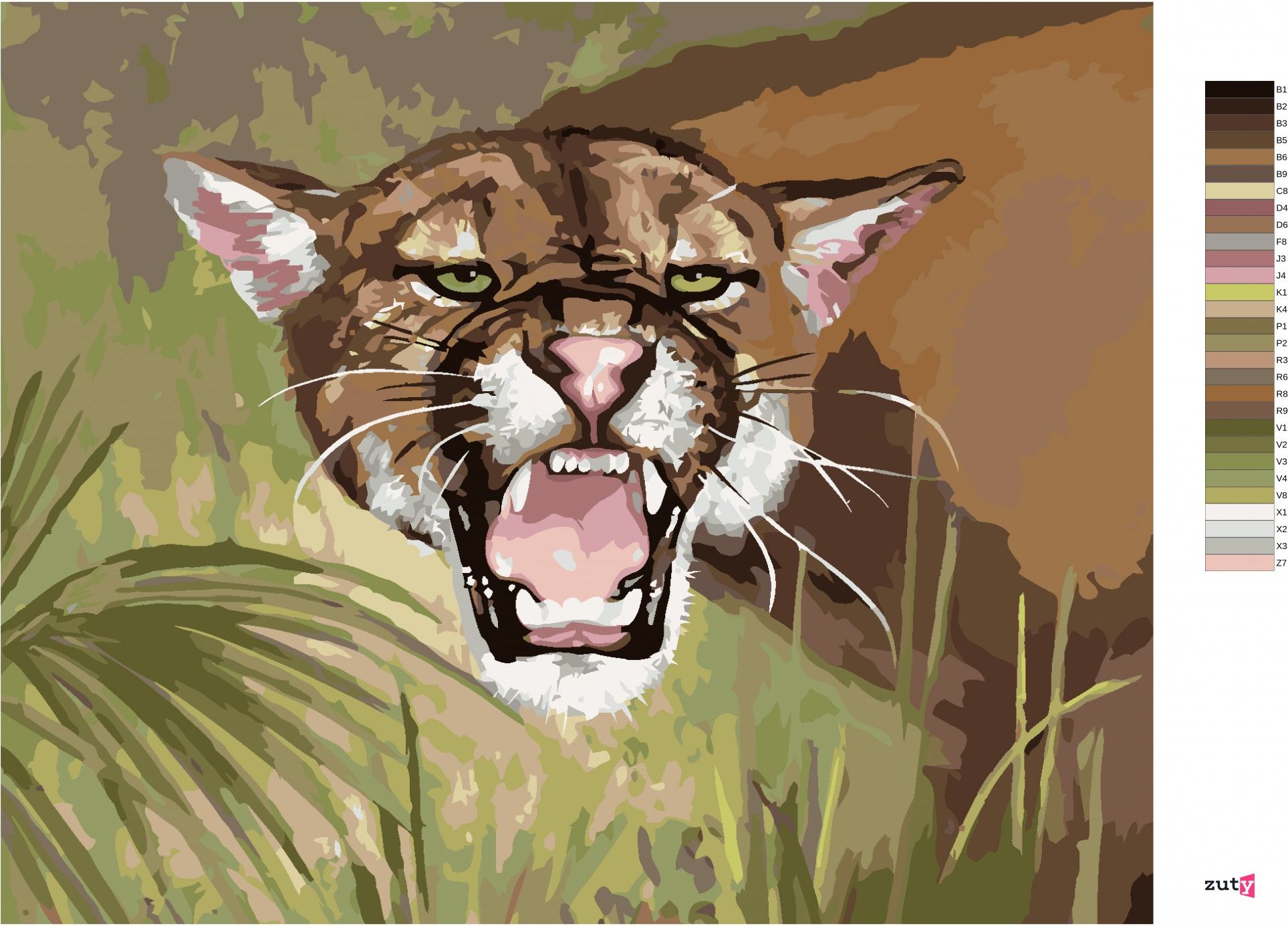 zuty Malování podle čísel - PUMA UKAZUJÍCÍ ZUBY (D. RUSTY RUST) - Rozměr: 40x50 cm, Rámování: Varianta: bez rámu a bez vypnutí plátna - obrázek 5