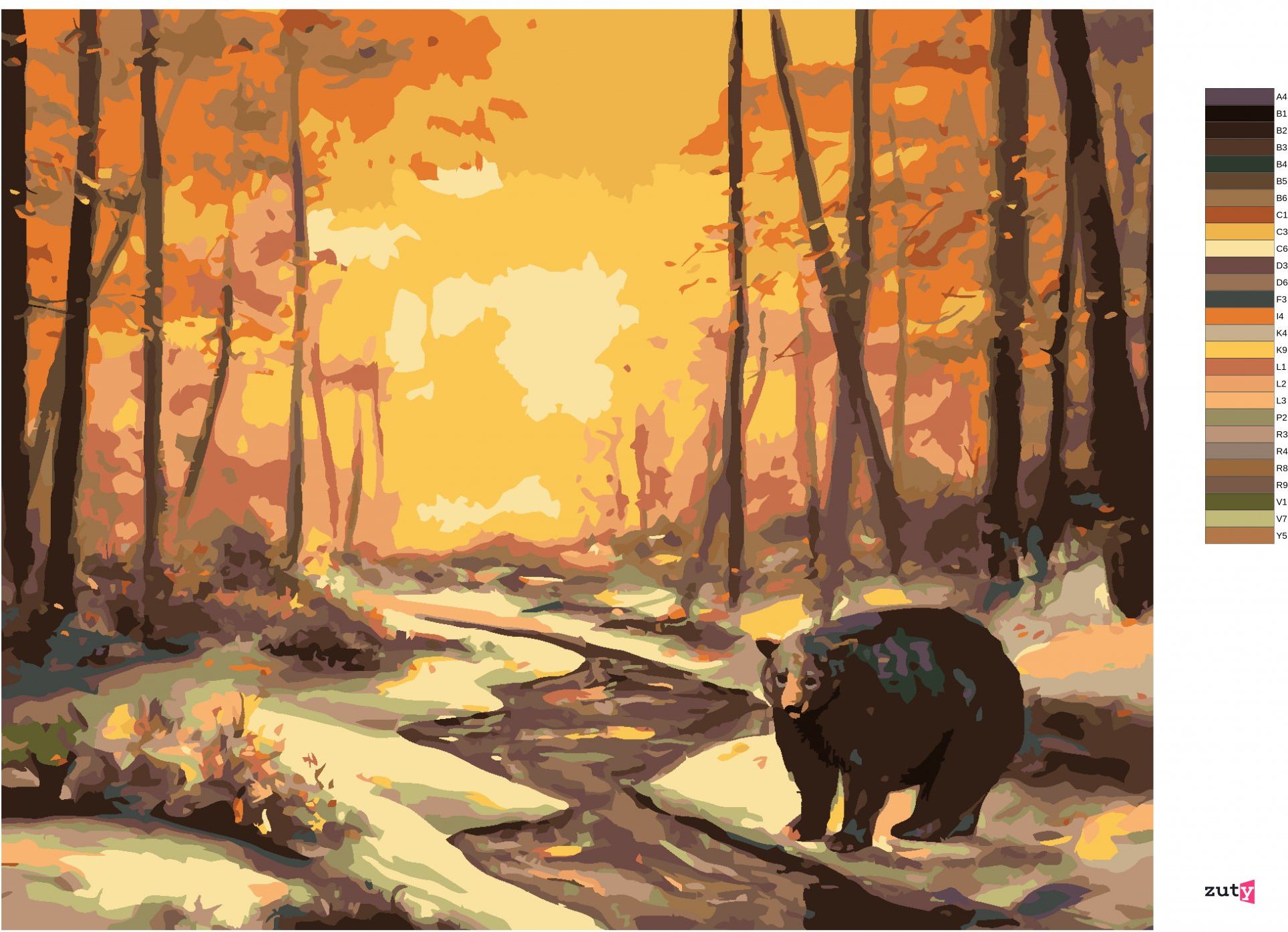 zuty Malování podle čísel - MEDVĚD U ŘEKY V ZIMĚ A ZÁPAD SLUNCE (D. RUSTY RUST) - Rozměr: 40x50 cm, Rámování: Varianta: bez rámu a bez vypnutí plátna - obrázek 9
