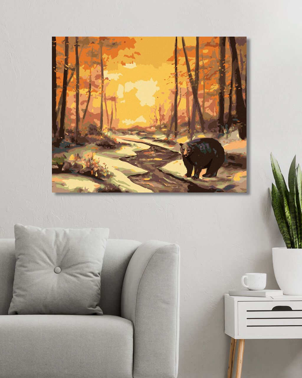 zuty Malování podle čísel - MEDVĚD U ŘEKY V ZIMĚ A ZÁPAD SLUNCE (D. RUSTY RUST) - Rozměr: 40x50 cm, Rámování: Varianta: vypnuté plátno na rám - obrázek 3