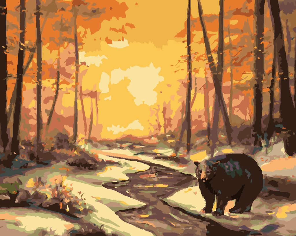 zuty Malování podle čísel - MEDVĚD U ŘEKY V ZIMĚ A ZÁPAD SLUNCE (D. RUSTY RUST) - Rozměr: 40x50 cm, Rámování: Varianta: vypnuté plátno na rám - obrázek 7