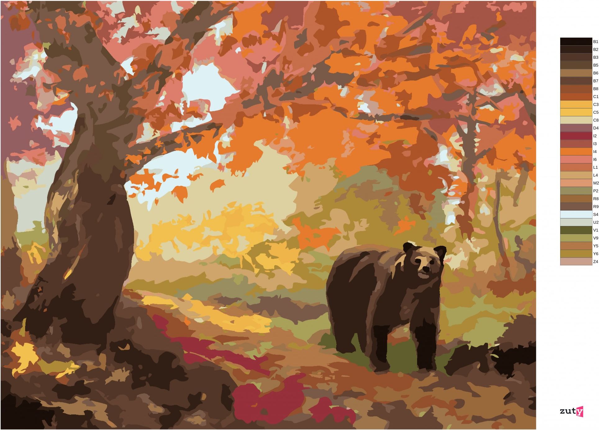 zuty Malování podle čísel - MEDVĚD V PODZIMNÍM LESE (D. RUSTY RUST) - Rozměr: 40x50 cm, Rámování: Varianta: bez rámu a bez vypnutí plátna - obrázek 8