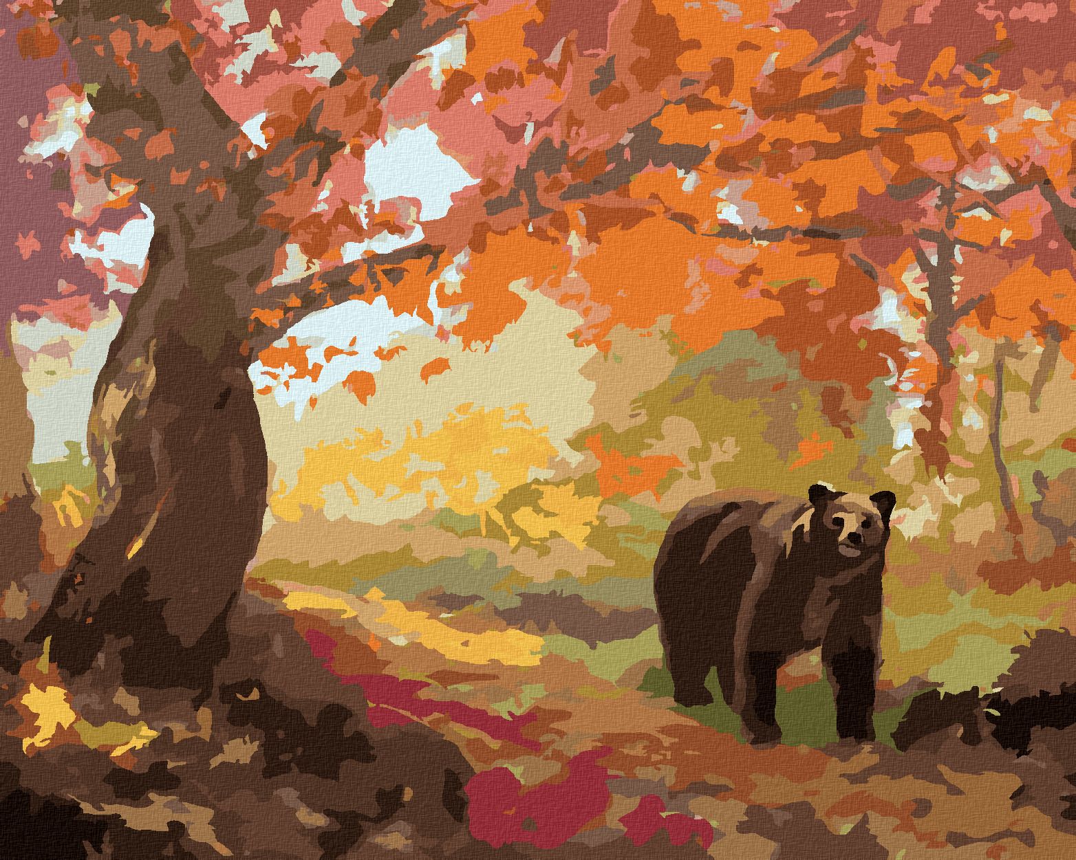 zuty Malování podle čísel - MEDVĚD V PODZIMNÍM LESE (D. RUSTY RUST) - Rozměr: 40x50 cm, Rámování: Varianta: vypnuté plátno na rám - obrázek 1