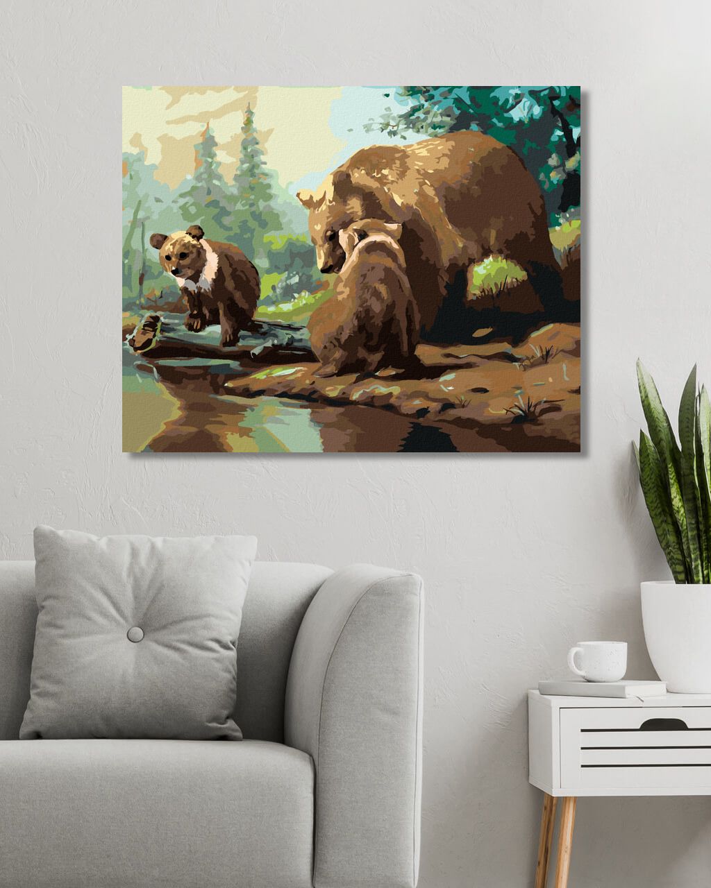zuty Malování podle čísel - MEDVĚD S MEDVÍĎATY U ŘEKY (D. RUSTY RUST) - Rozměr: 40x50 cm, Rámování: Varianta: vypnuté plátno na rám - obrázek 4