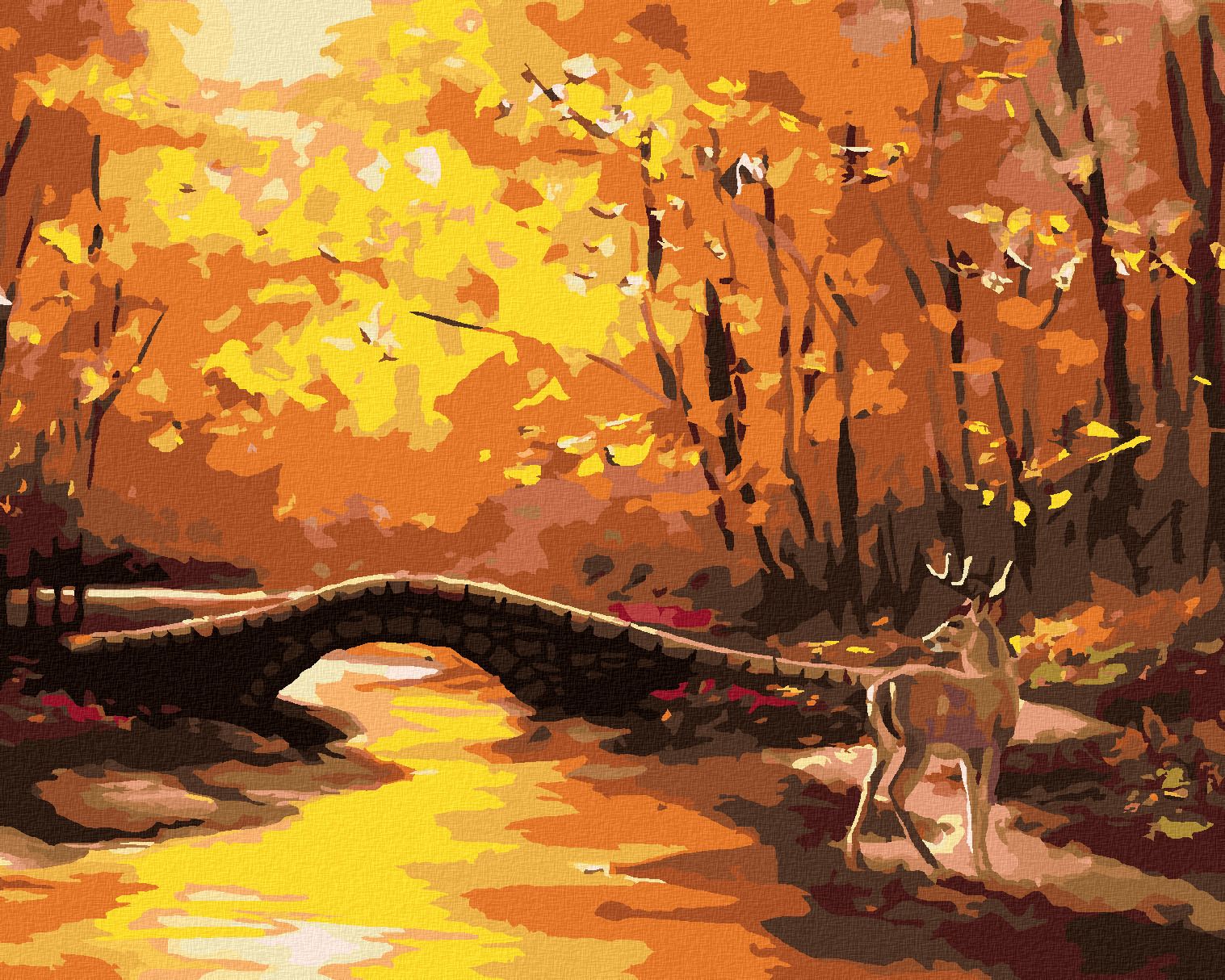 zuty Malování podle čísel - JELEN A KAMENNÝ MOST NA PODZIM (D. RUSTY RUST) - Rozměr: 40x50 cm, Rámování: Varianta: bez rámu a bez vypnutí plátna - obrázek 1