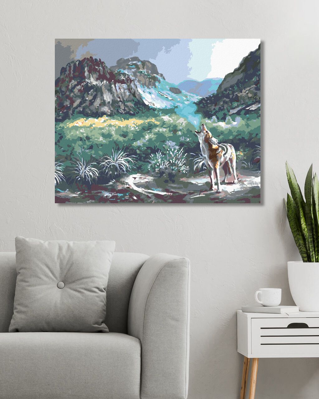 zuty Malování podle čísel - VYJÍCÍ KOJOT A HORY (D. RUSTY RUST) - Rozměr: 40x50 cm, Rámování: Varianta: bez rámu a bez vypnutí plátna - obrázek 3