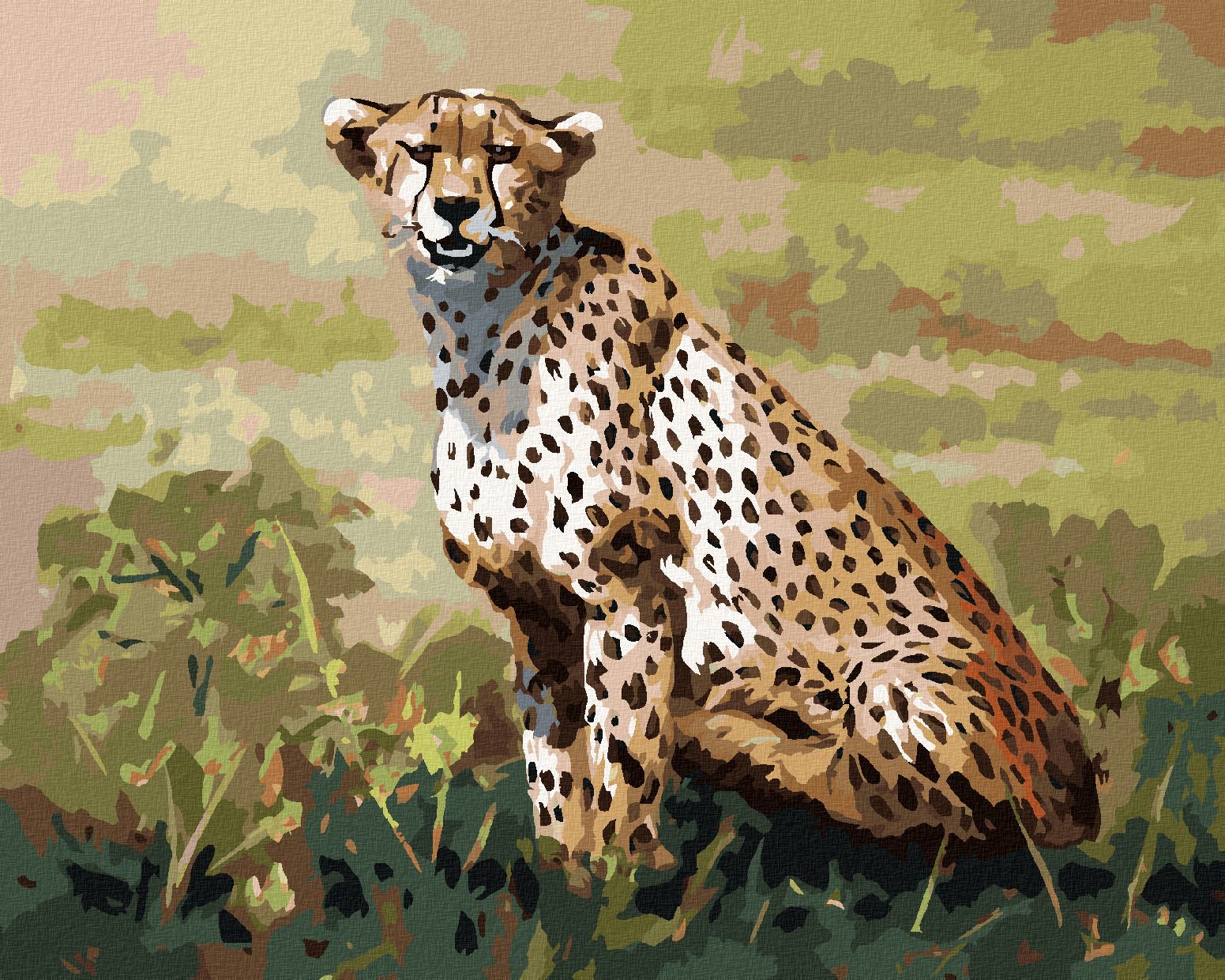 zuty Malování podle čísel - SEDÍCÍ GEPARD (D. RUSTY RUST) - Rozměr: 40x50 cm, Rámování: Varianta: bez rámu a bez vypnutí plátna - obrázek 1