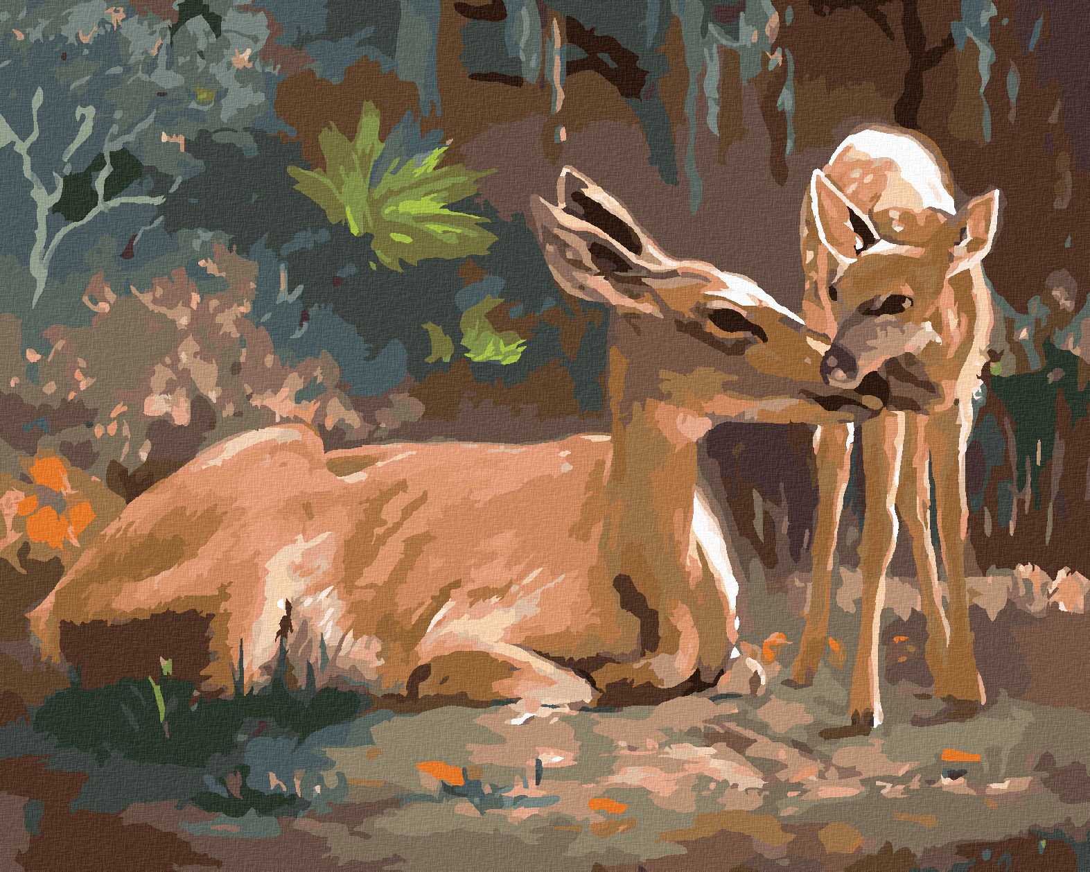zuty Malování podle čísel - LEŽÍCÍ SRNA A KOLOUCH (D. RUSTY RUST) - Rozměr: 40x50 cm, Rámování: Varianta: vypnuté plátno na rám - obrázek 1