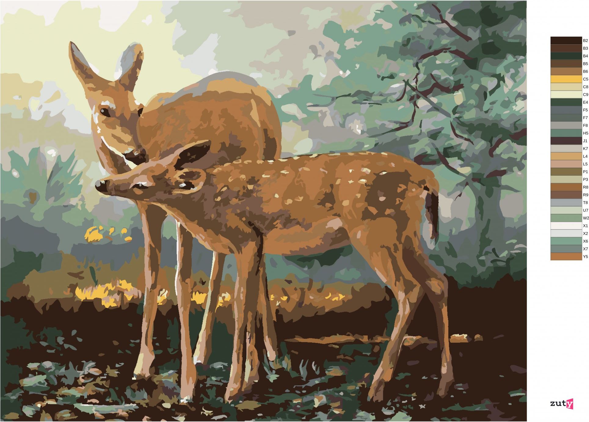 zuty Malování podle čísel - SRNA A KOLOUCH (D. RUSTY RUST) - Rozměr: 40x50 cm, Rámování: Varianta: bez rámu a bez vypnutí plátna - obrázek 4