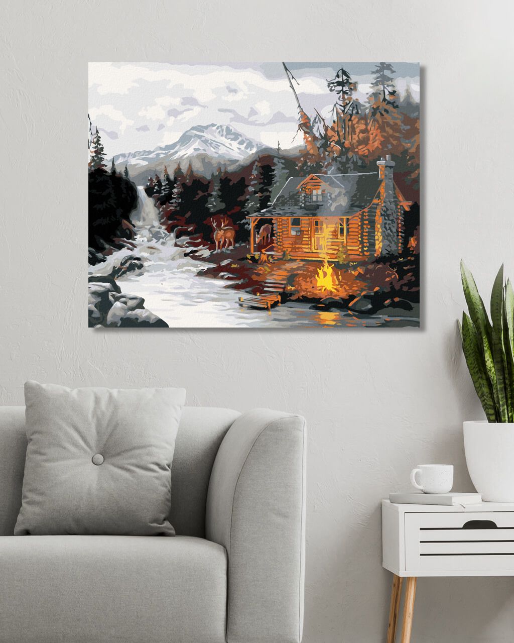 zuty Malování podle čísel - CHATA, JELEN, ŘEKA A HORY (D. RUSTY RUST) - Rozměr: 40x50 cm, Rámování: Varianta: bez rámu a bez vypnutí plátna - obrázek 8