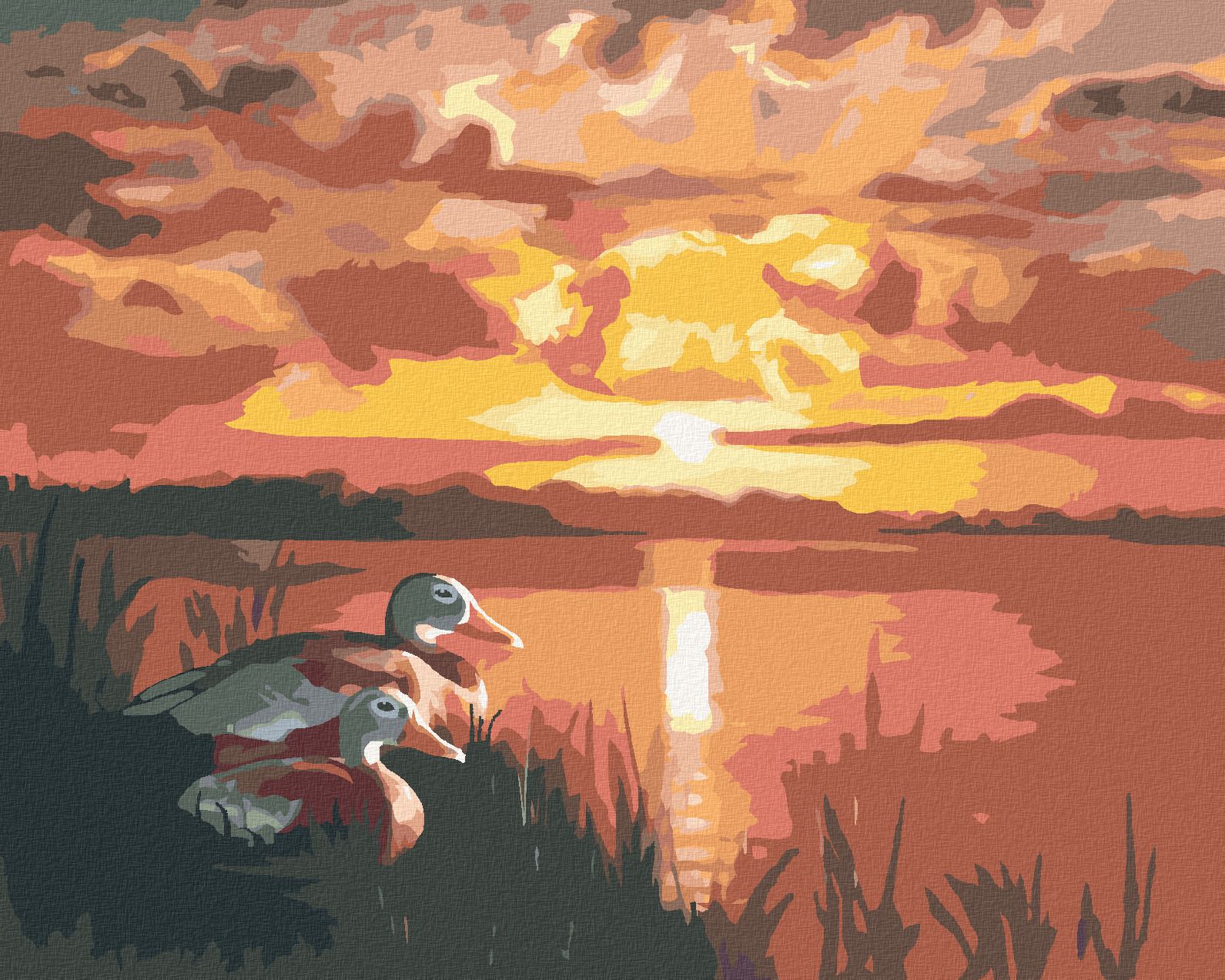zuty Malování podle čísel - KACHNY A ZÁPAD SLUNCE (D. RUSTY RUST) - Rozměr: 40x50 cm, Rámování: Varianta: vypnuté plátno na rám - obrázek 2