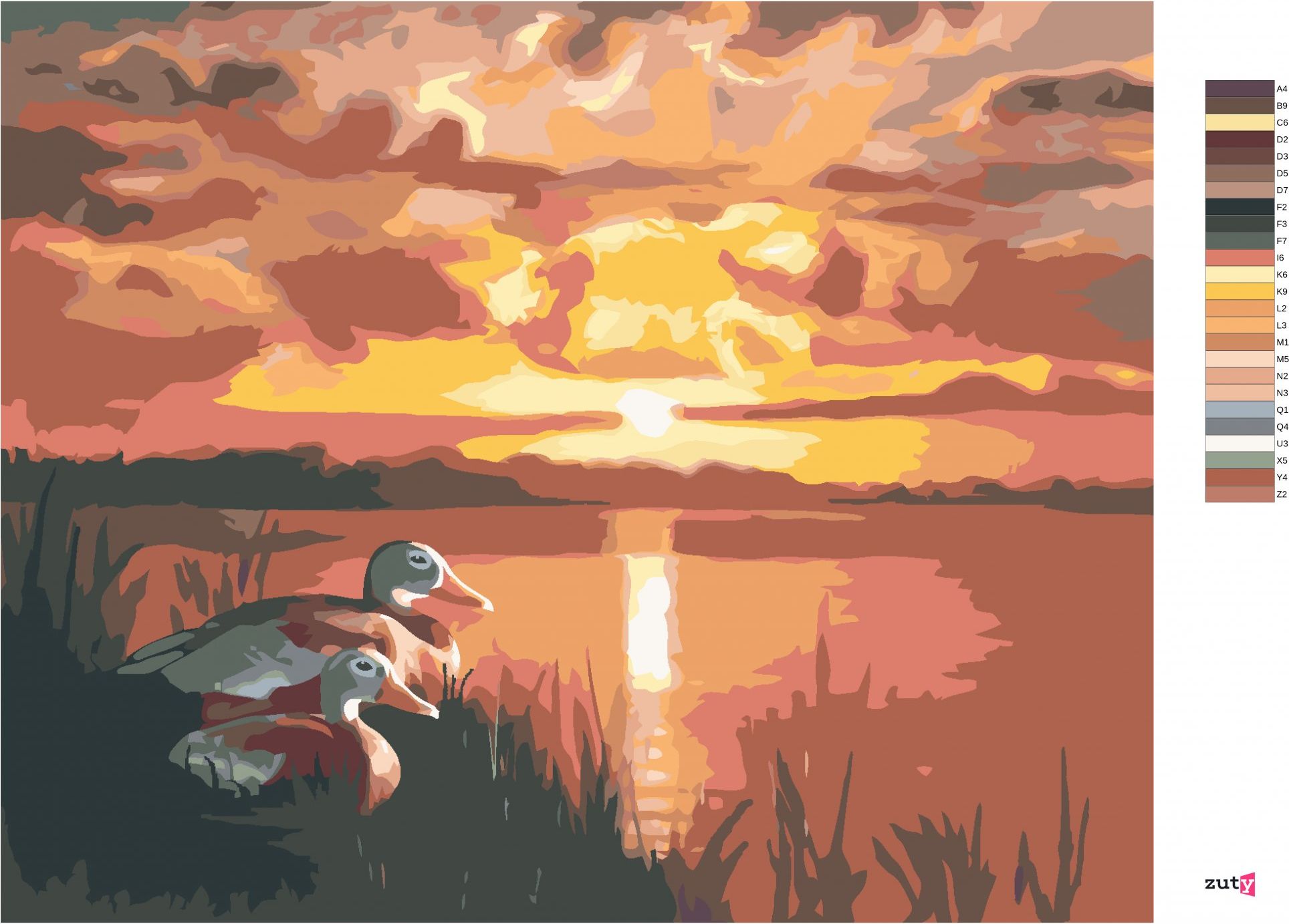 zuty Malování podle čísel - KACHNY A ZÁPAD SLUNCE (D. RUSTY RUST) - Rozměr: 40x50 cm, Rámování: Varianta: bez rámu a bez vypnutí plátna - obrázek 18