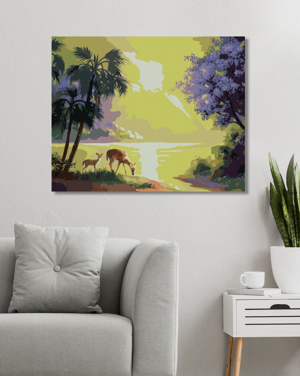 zuty Malování podle čísel - SRNA S KOLOUCHEM, PALMY A SLUNCE (D. RUSTY RUST) - Rozměr: 40x50 cm, Rámování: Varianta: bez rámu a bez vypnutí plátna - obrázek 2