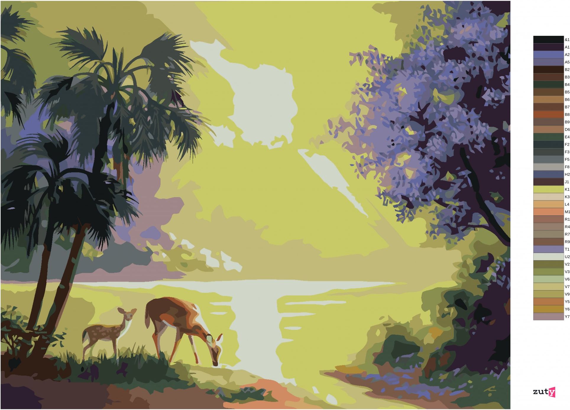 zuty Malování podle čísel - SRNA S KOLOUCHEM, PALMY A SLUNCE (D. RUSTY RUST) - Rozměr: 40x50 cm, Rámování: Varianta: bez rámu a bez vypnutí plátna - obrázek 8