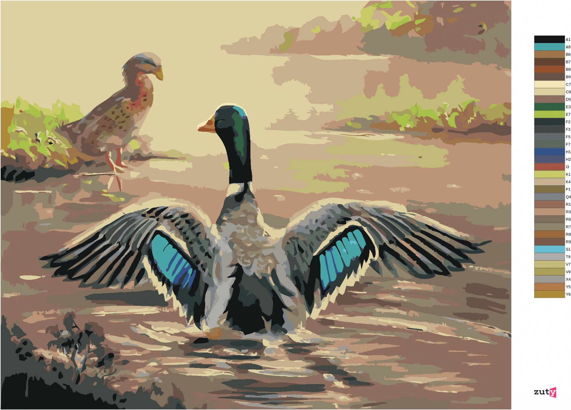 zuty Malování podle čísel - KACHNA S ROZTAŽENÝMI KŘÍDLY (D. RUSTY RUST) - Rozměr: 40x50 cm, Rámování: Varianta: bez rámu a bez vypnutí plátna - obrázek 6