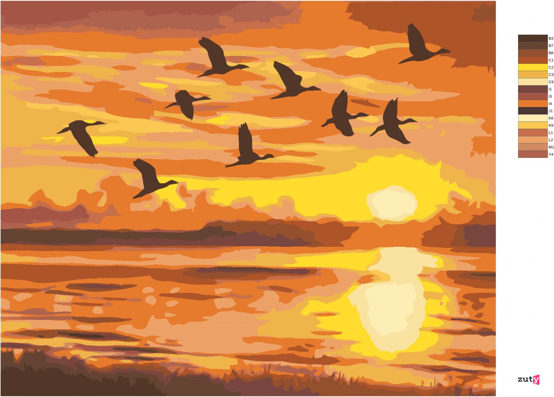 zuty Malování podle čísel - LETÍCÍ KACHNY A ZÁPAD SLUNCE (D. RUSTY RUST) - Rozměr: 40x50 cm, Rámování: Varianta: bez rámu a bez vypnutí plátna - obrázek 11