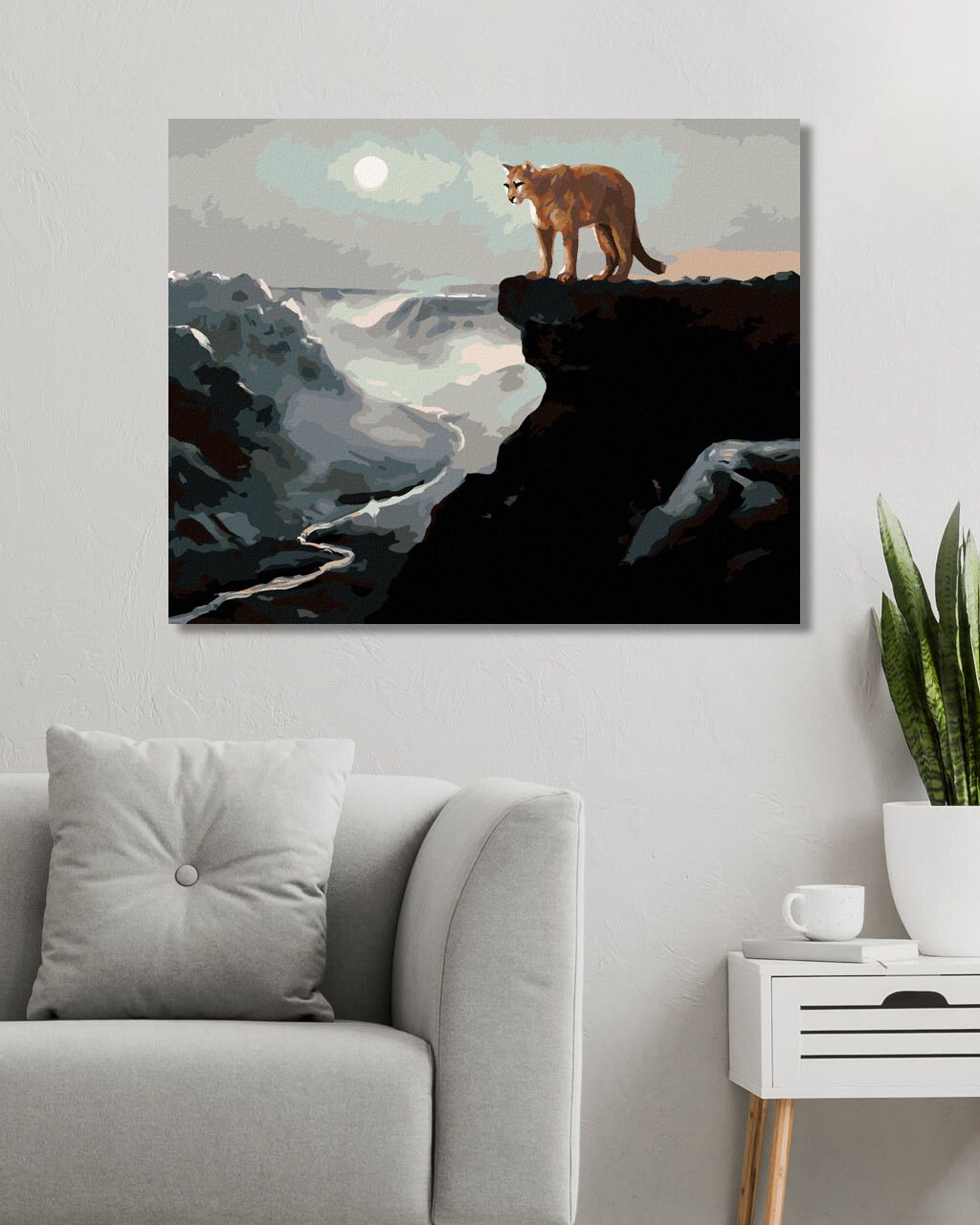 zuty Malování podle čísel - PUMA NA SKÁLE, ŘEKÁ V ÚDOLÍ A MĚSÍC (D. RUSTY RUST) - Rozměr: 40x50 cm, Rámování: Varianta: vypnuté plátno na rám - obrázek 5