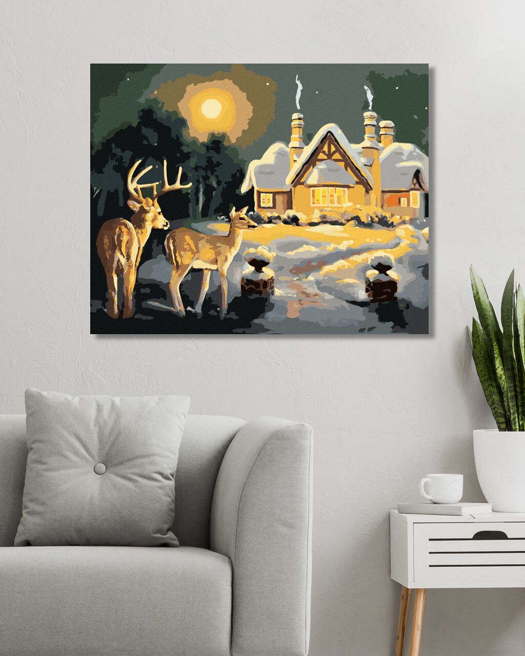 zuty Malování podle čísel - JELEN A LAŇ U ZASNĚŽENÉHO DOMU (D. RUSTY RUST) - Rozměr: 40x50 cm, Rámování: Varianta: vypnuté plátno na rám - obrázek 8
