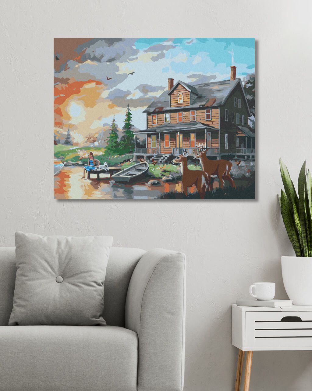 zuty Malování podle čísel - JELEN A LAŇ U JEZÍRKA PŘED DOMEM (D. RUSTY RUST) - Rozměr: 40x50 cm, Rámování: Varianta: vypnuté plátno na rám - obrázek 6