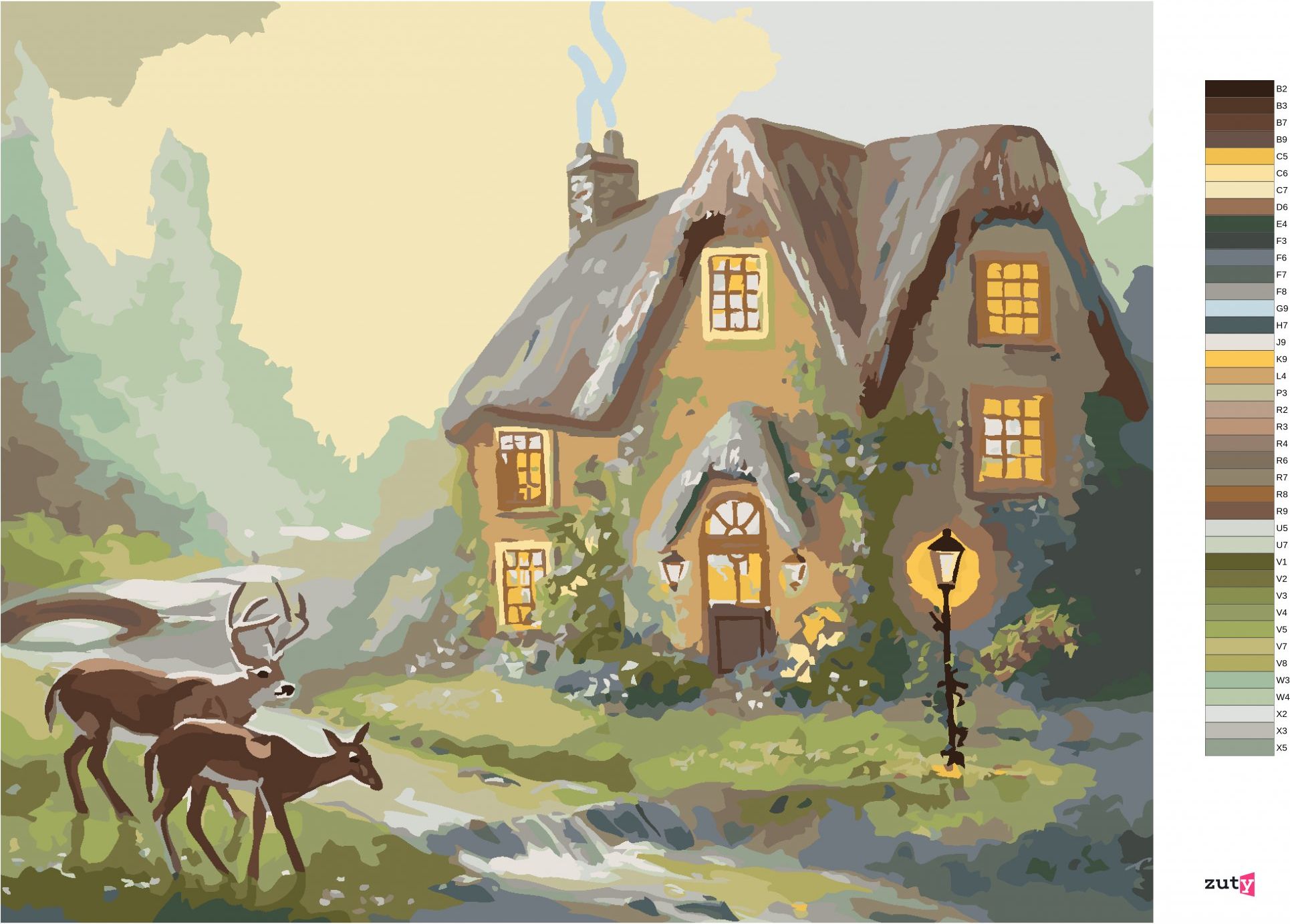 zuty Malování podle čísel - JELEN A LAŇ U LESNÍHO DOMU (D. RUSTY RUST) - Rozměr: 40x50 cm, Rámování: Varianta: vypnuté plátno na rám - obrázek 4