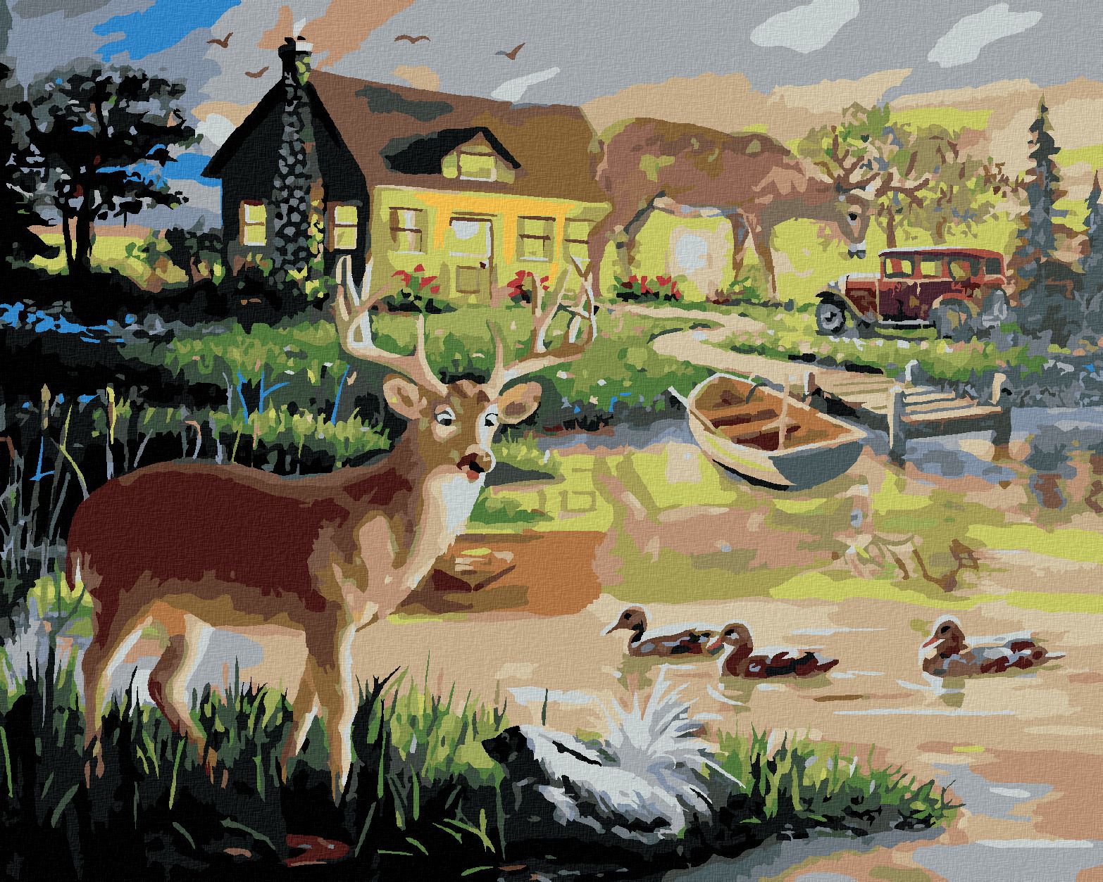 zuty Malování podle čísel - LAŇ A SRNA U JEZÍRKA (D. RUSTY RUST) - Rozměr: 40x50 cm, Rámování: Varianta: vypnuté plátno na rám - obrázek 1