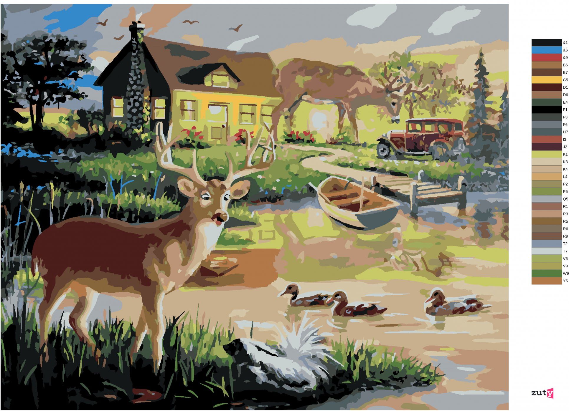 zuty Malování podle čísel - LAŇ A SRNA U JEZÍRKA (D. RUSTY RUST) - Rozměr: 40x50 cm, Rámování: Varianta: vypnuté plátno na rám - obrázek 6