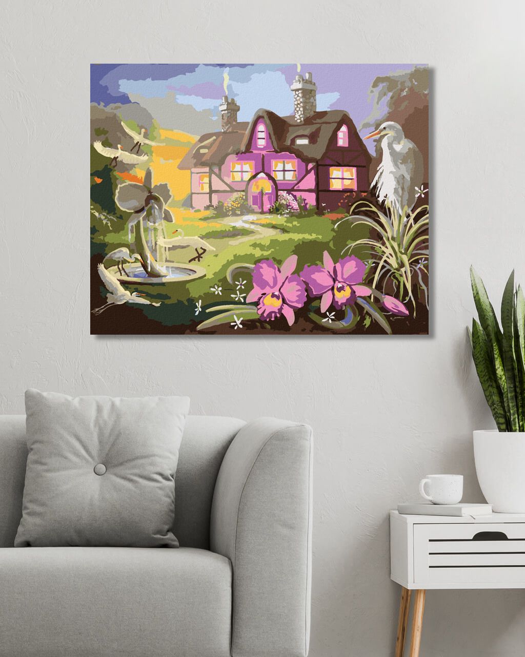 zuty Malování podle čísel - VOLAVKY U RŮŽOVÉHO DOMU (D. RUSTY RUST) - Rozměr: 40x50 cm, Rámování: Varianta: vypnuté plátno na rám - obrázek 3