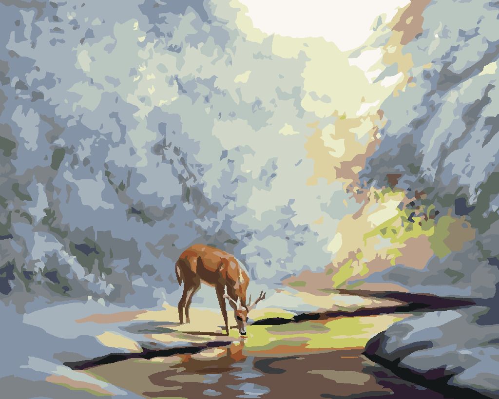 zuty Malování podle čísel - JELEN PIJE ZE ZAMRZLÉHO POTOKA (D. RUSTY RUST) - Rozměr: 40x50 cm, Rámování: Varianta: vypnuté plátno na rám - obrázek 7