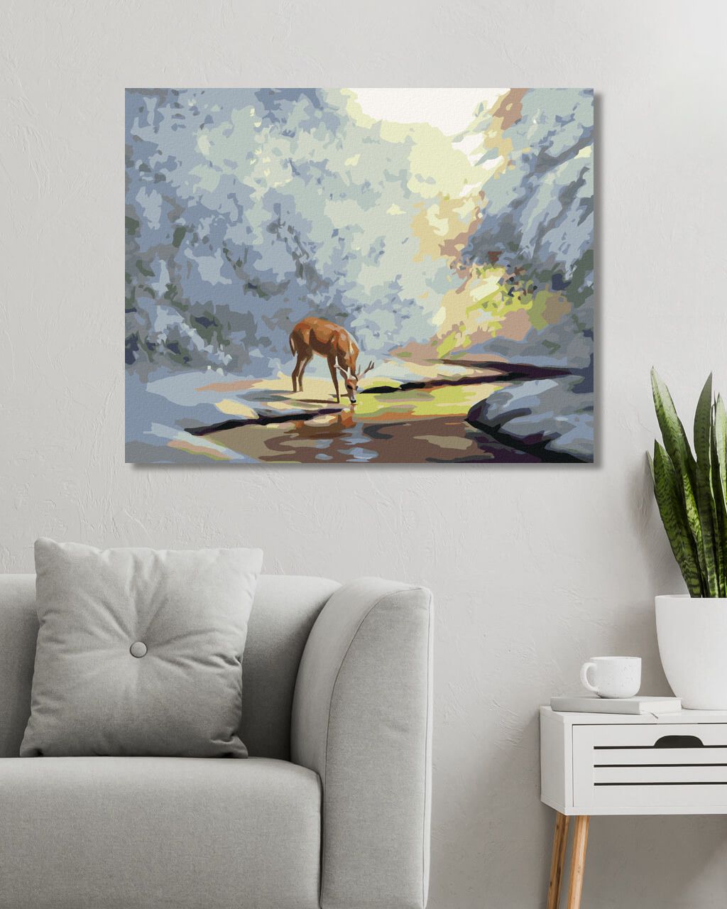 zuty Malování podle čísel - JELEN PIJE ZE ZAMRZLÉHO POTOKA (D. RUSTY RUST) - Rozměr: 40x50 cm, Rámování: Varianta: vypnuté plátno na rám - obrázek 9