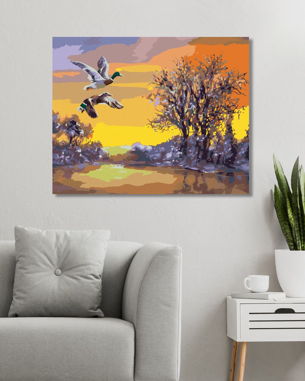 zuty Malování podle čísel - LETÍCÍ KACHNY NAD ŘEKOU V ZIMĚ (D. RUSTY RUST) - Rozměr: 40x50 cm, Rámování: Varianta: vypnuté plátno na rám - obrázek 4