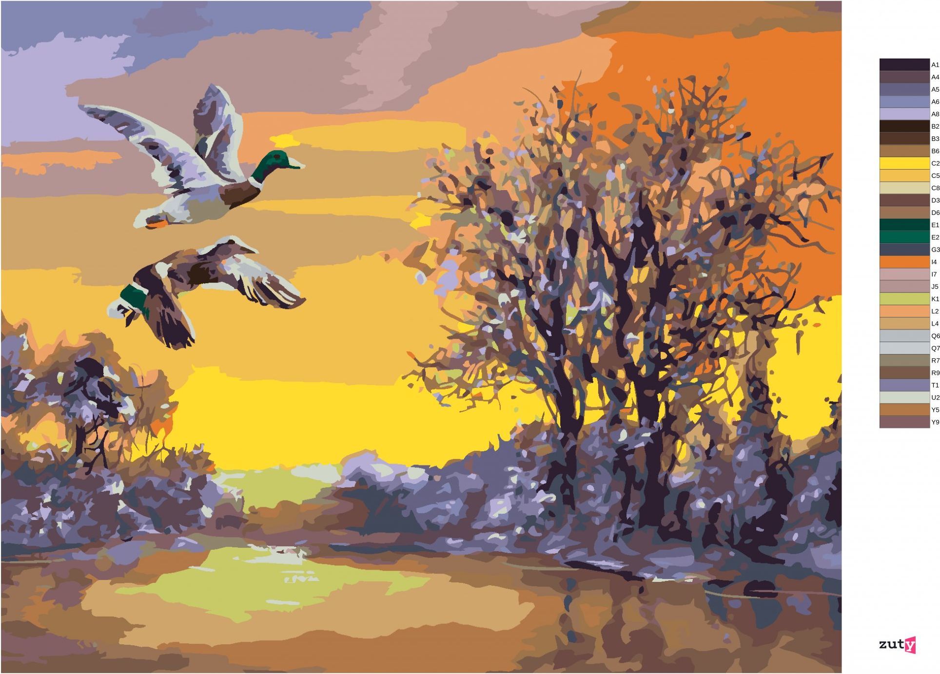 zuty Malování podle čísel - LETÍCÍ KACHNY NAD ŘEKOU V ZIMĚ (D. RUSTY RUST) - Rozměr: 40x50 cm, Rámování: Varianta: vypnuté plátno na rám - obrázek 8
