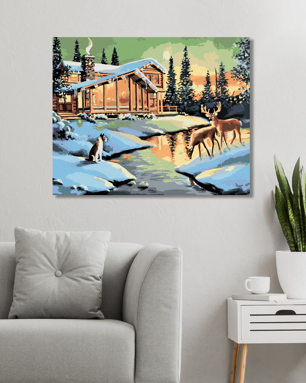 zuty Malování podle čísel - LAŇ, JELEN A PES U SRUBU (D. RUSTY RUST) - Rozměr: 40x50 cm, Rámování: Varianta: vypnuté plátno na rám - obrázek 6