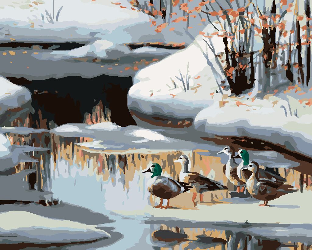 zuty Malování podle čísel - KACHNA NA ZAMRZLÉ ŘECE (D. RUSTY RUST) - Rozměr: 40x50 cm, Rámování: Varianta: vypnuté plátno na rám - obrázek 10