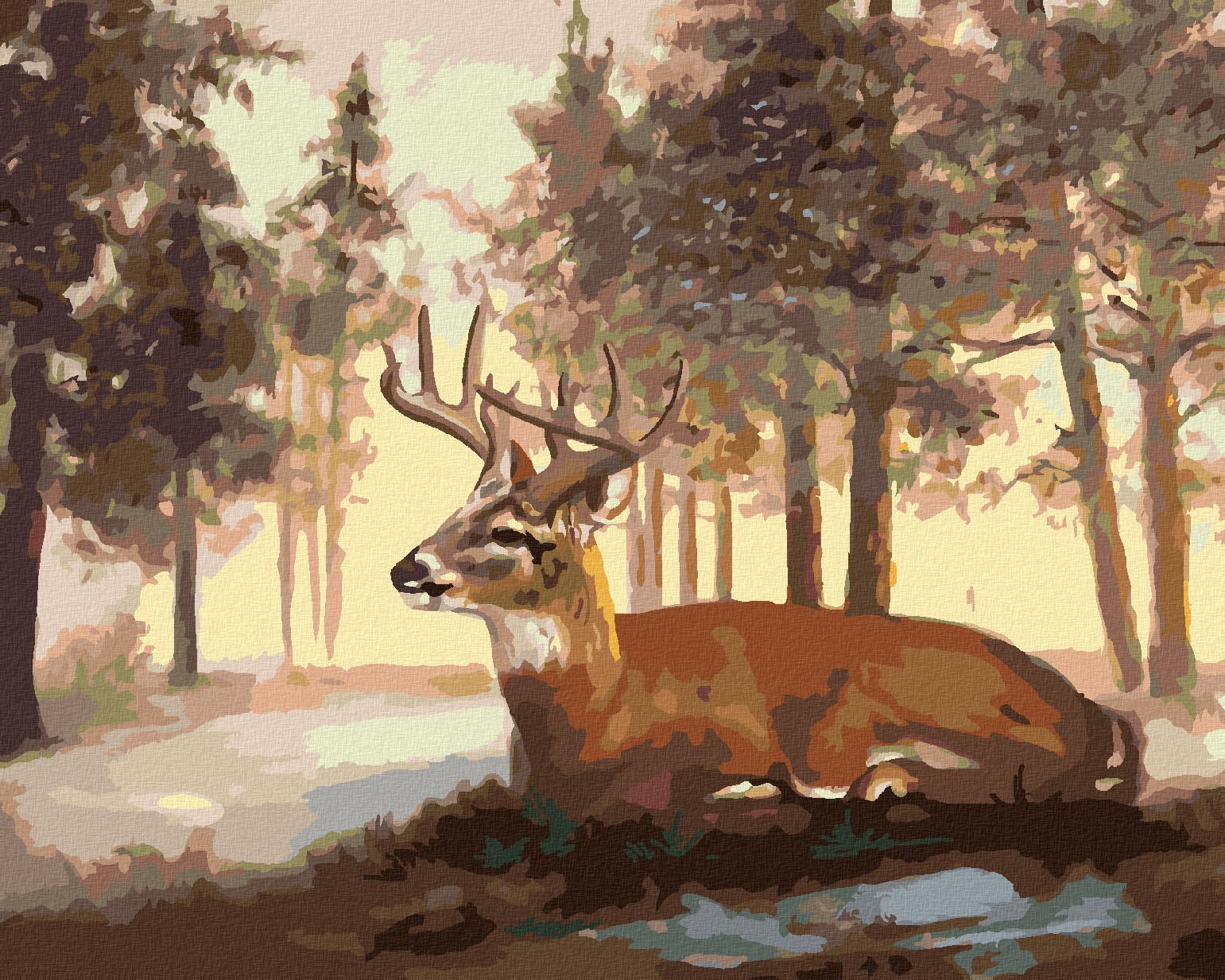 zuty Malování podle čísel - LEŽÍCÍ JELEN A ZIMNÍ KRAJINA (D. RUSTY RUST) - Rozměr: 40x50 cm, Rámování: Varianta: bez rámu a bez vypnutí plátna - obrázek 1