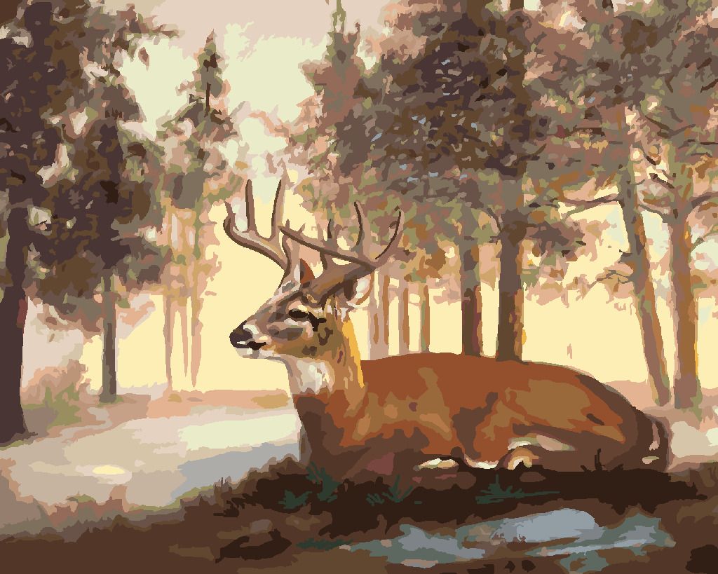zuty Malování podle čísel - LEŽÍCÍ JELEN A ZIMNÍ KRAJINA (D. RUSTY RUST) - Rozměr: 40x50 cm, Rámování: Varianta: vypnuté plátno na rám - obrázek 6