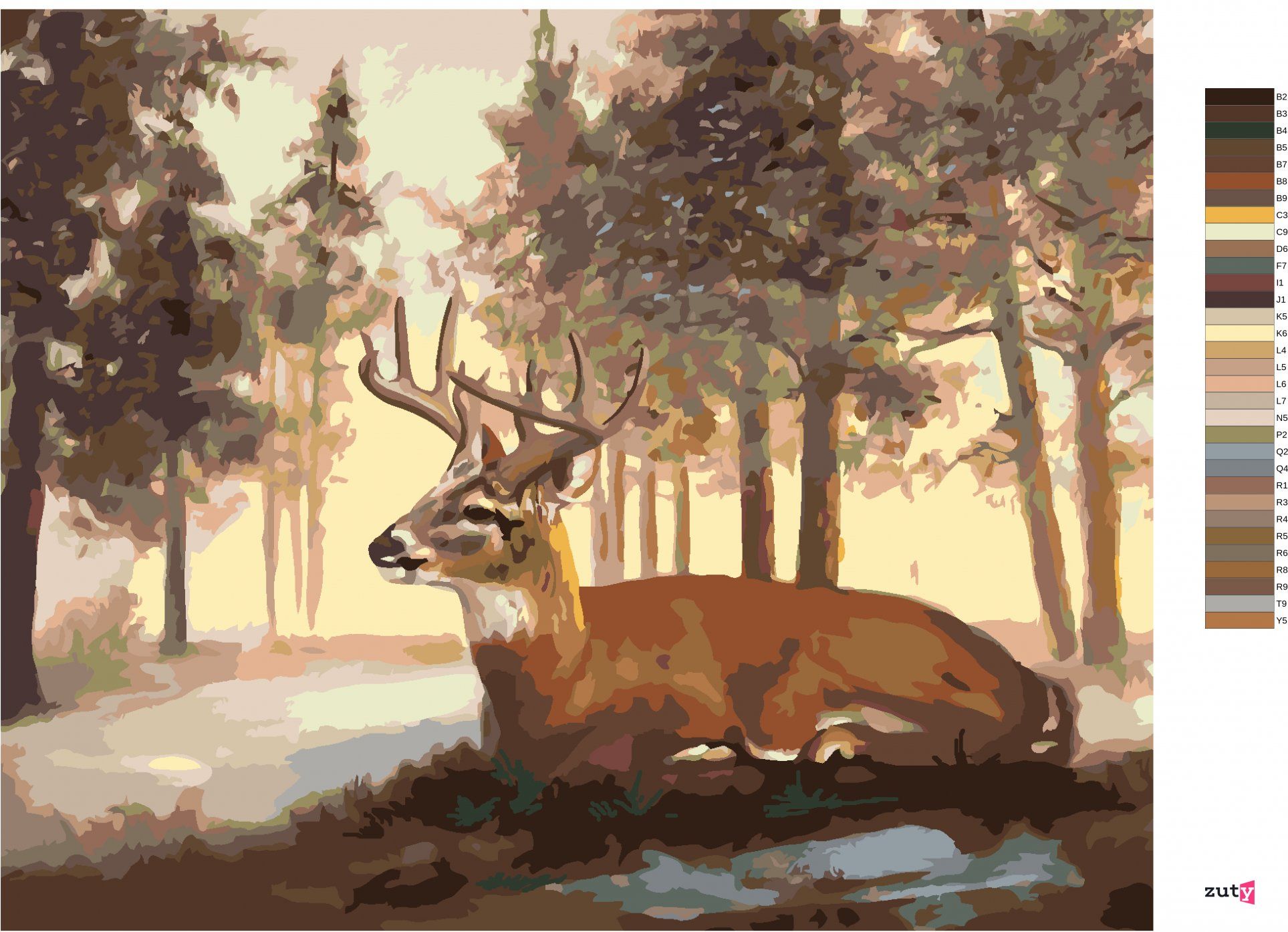 zuty Malování podle čísel - LEŽÍCÍ JELEN A ZIMNÍ KRAJINA (D. RUSTY RUST) - Rozměr: 40x50 cm, Rámování: Varianta: vypnuté plátno na rám - obrázek 10
