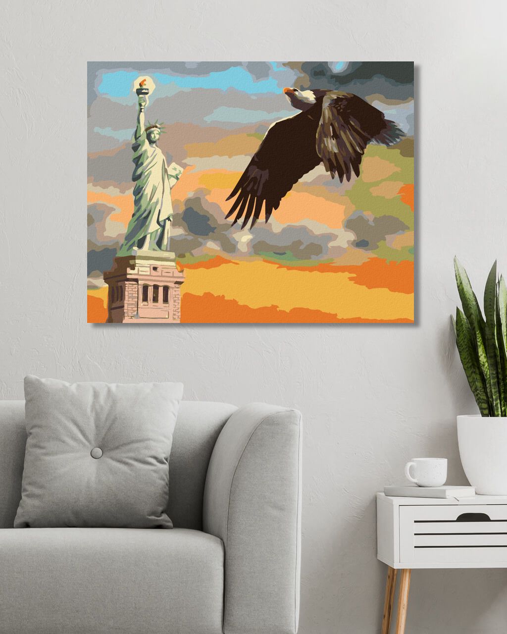 zuty Malování podle čísel - OREL U SOCHY SVOBODY (D. RUSTY RUST) - Rozměr: 40x50 cm, Rámování: Varianta: vypnuté plátno na rám - obrázek 7