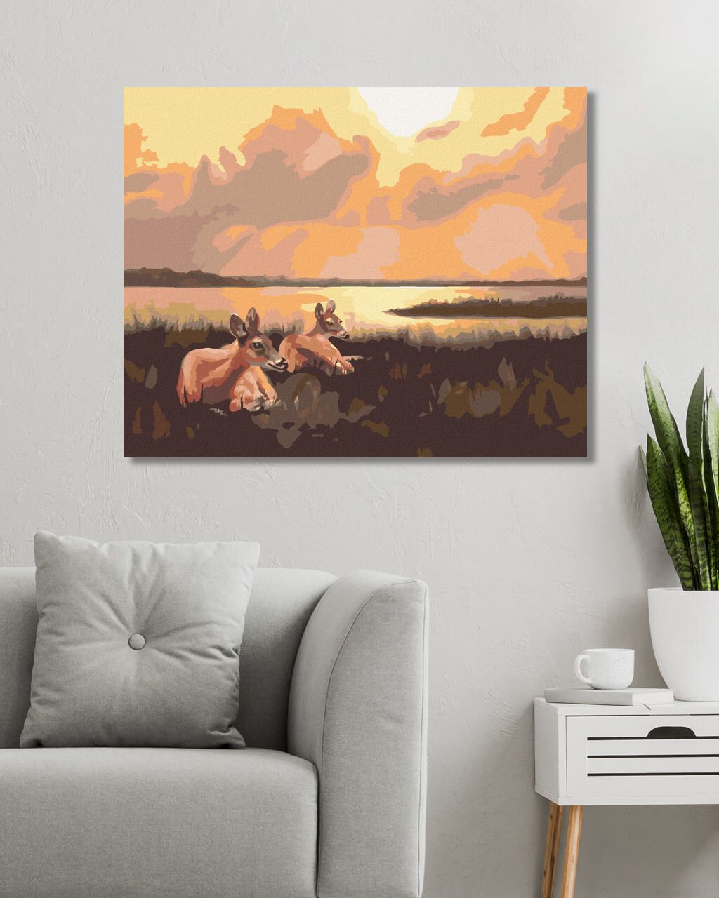 zuty Malování podle čísel - LEŽÍCÍ SRNY A VÝCHOD SLUNCE (D. RUSTY RUST) - Rozměr: 40x50 cm, Rámování: Varianta: bez rámu a bez vypnutí plátna - obrázek 6