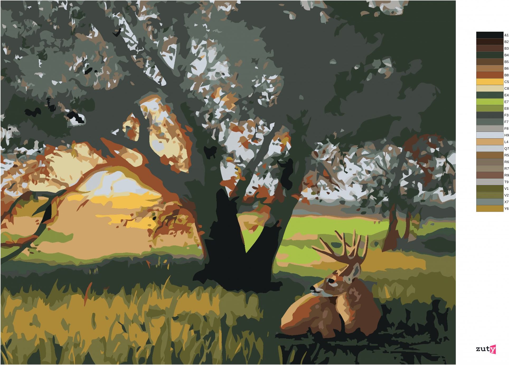 zuty Malování podle čísel - JELEN POD STROMEM (D. RUSTY RUST) - Rozměr: 40x50 cm, Rámování: Varianta: vypnuté plátno na rám - obrázek 6
