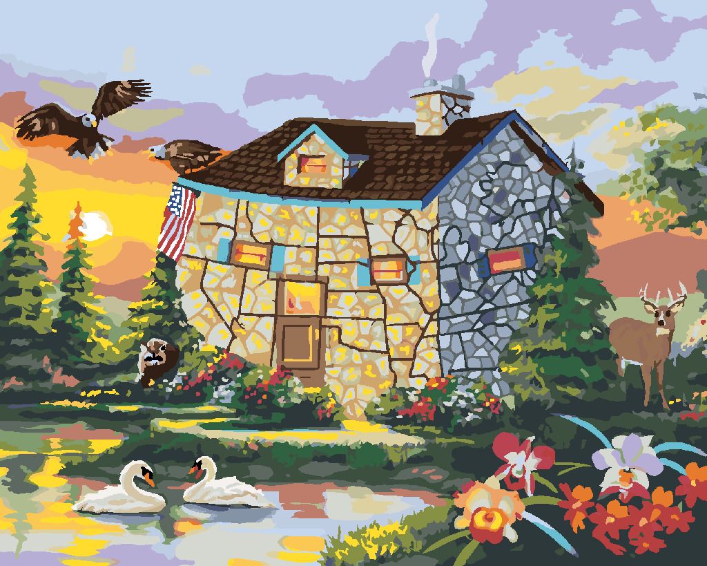 zuty Malování podle čísel - ATYPICKÝ DŮM U JEZERA (D. RUSTY RUST) - Rozměr: 40x50 cm, Rámování: Varianta: vypnuté plátno na rám - obrázek 6