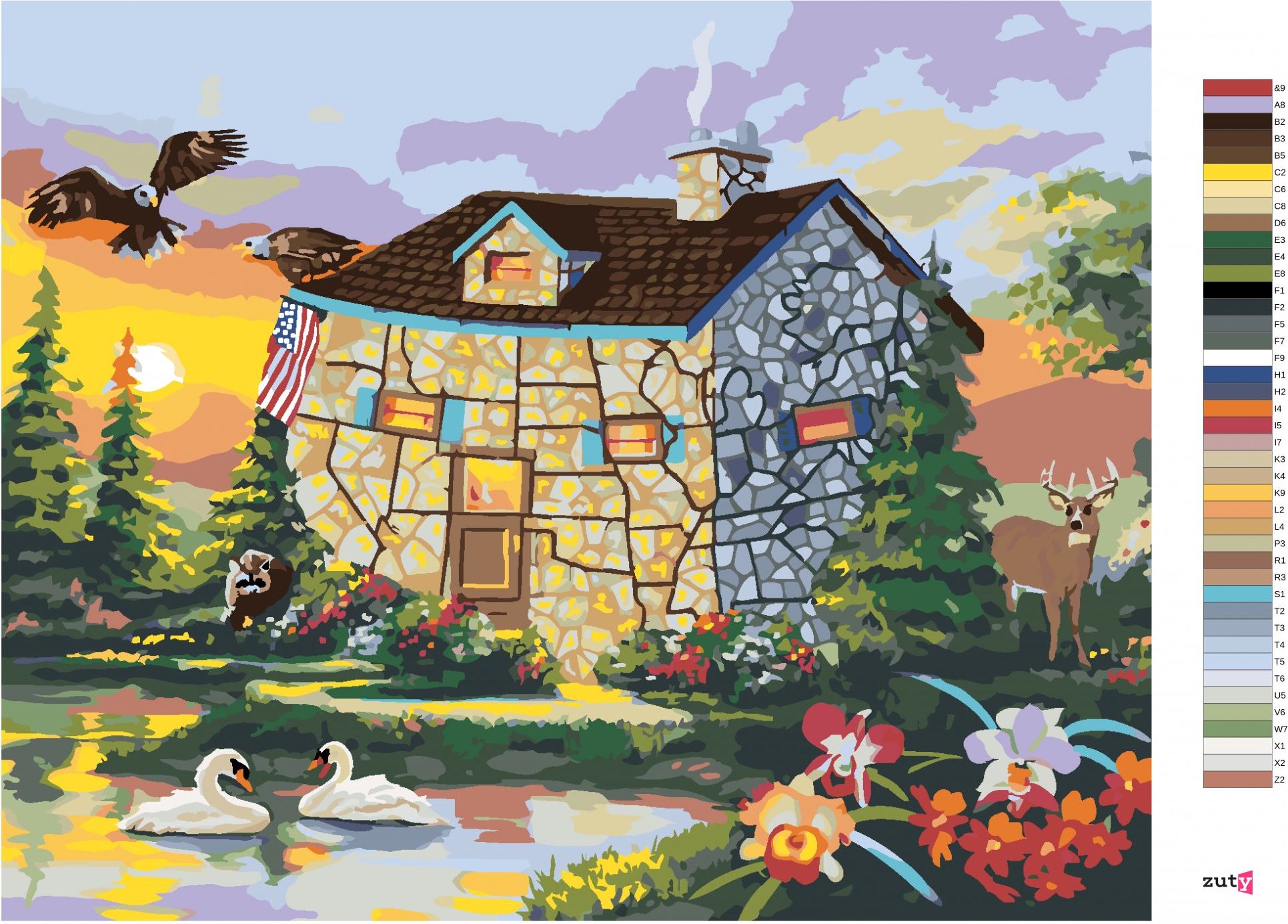 zuty Malování podle čísel - ATYPICKÝ DŮM U JEZERA (D. RUSTY RUST) - Rozměr: 40x50 cm, Rámování: Varianta: vypnuté plátno na rám - obrázek 8