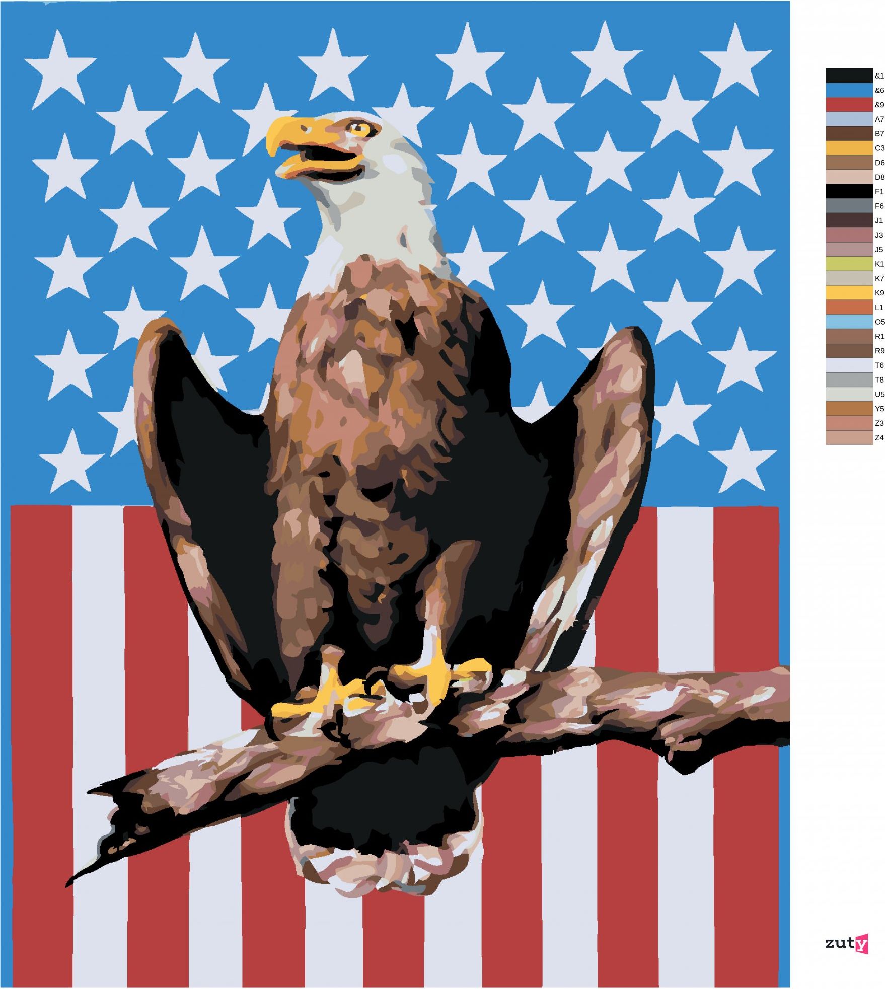 zuty Malování podle čísel - OREL NA AMERICKÉM POZADÍ (D. RUSTY RUST) - Rozměr: 40x50 cm, Rámování: Varianta: vypnuté plátno na rám - obrázek 2