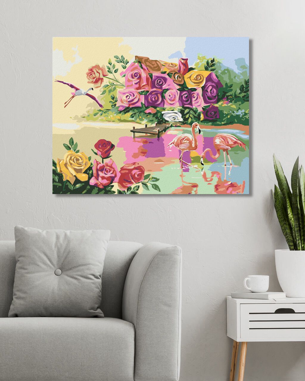 zuty Malování podle čísel - PLAMEŇÁCI U DOMU RŮŽÍ (D. RUSTY RUST) - Rozměr: 40x50 cm, Rámování: Varianta: bez rámu a bez vypnutí plátna - obrázek 4