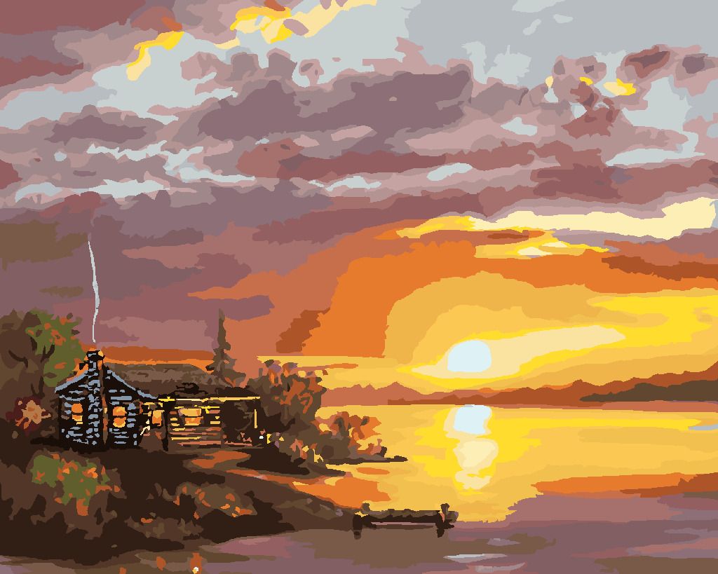 zuty Malování podle čísel - CHATA ZA SOUMRAKU (D. RUSTY RUST) - Rozměr: 40x50 cm, Rámování: Varianta: vypnuté plátno na rám - obrázek 2