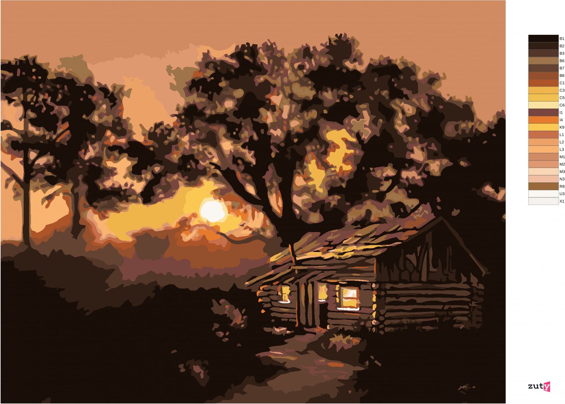 zuty Malování podle čísel - CHATA PŘI SOUMRAKU (D. RUSTY RUST) - Rozměr: 40x50 cm, Rámování: Varianta: bez rámu a bez vypnutí plátna - obrázek 3