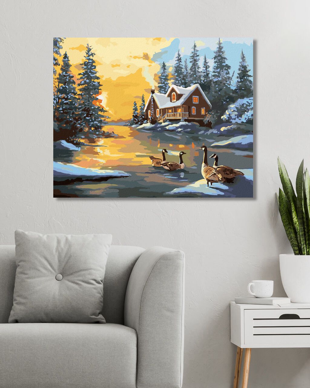 zuty Malování podle čísel - KACHNY NA ŘECE U ZASNĚŽENÉHO DOMU (D. RUSTY RUST) - Rozměr: 40x50 cm, Rámování: Varianta: vypnuté plátno na rám - obrázek 3