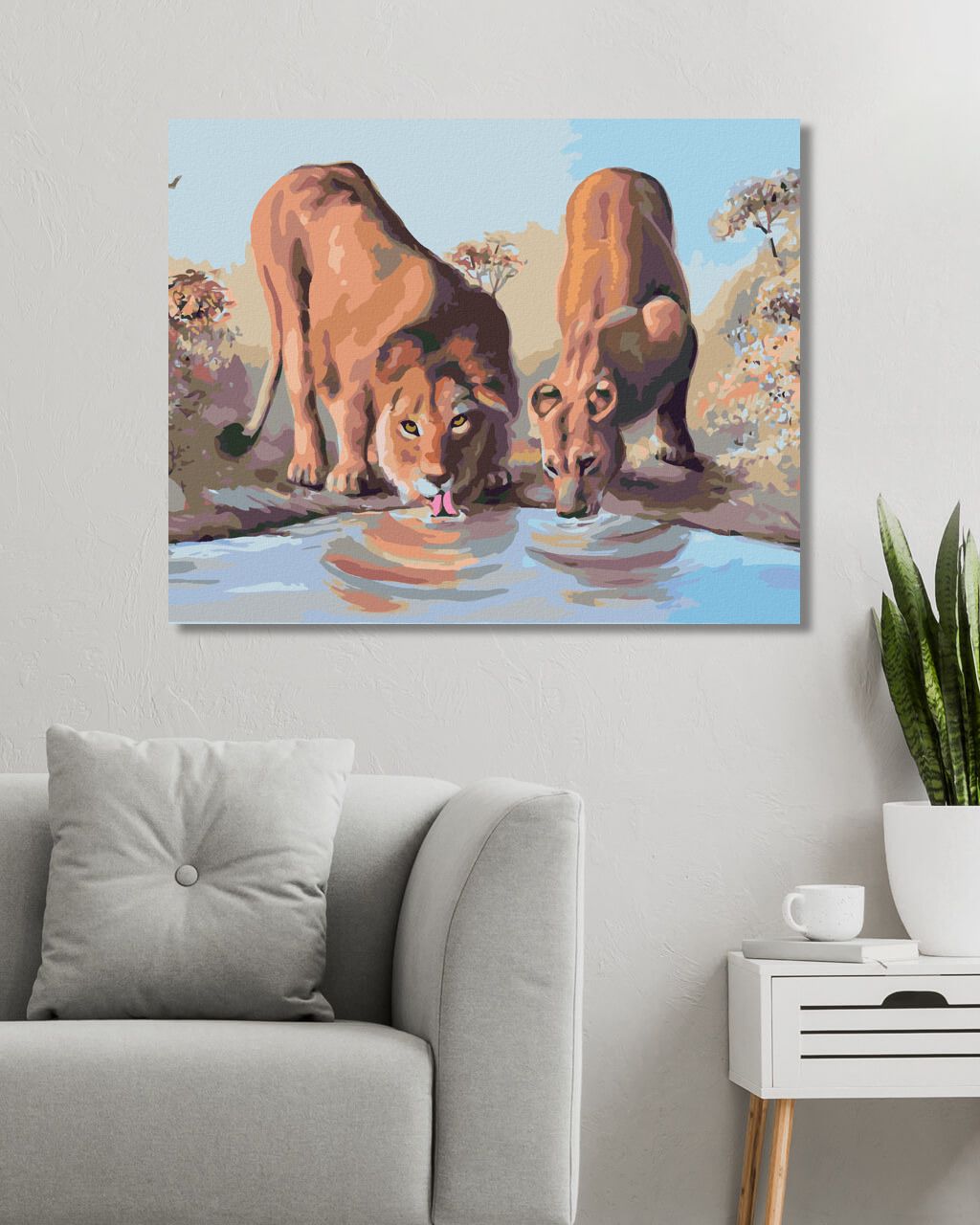 zuty Malování podle čísel - MLADÝ LEV A LVICE U NAPAJEDLA (D. RUSTY RUST) - Rozměr: 40x50 cm, Rámování: Varianta: vypnuté plátno na rám - obrázek 4