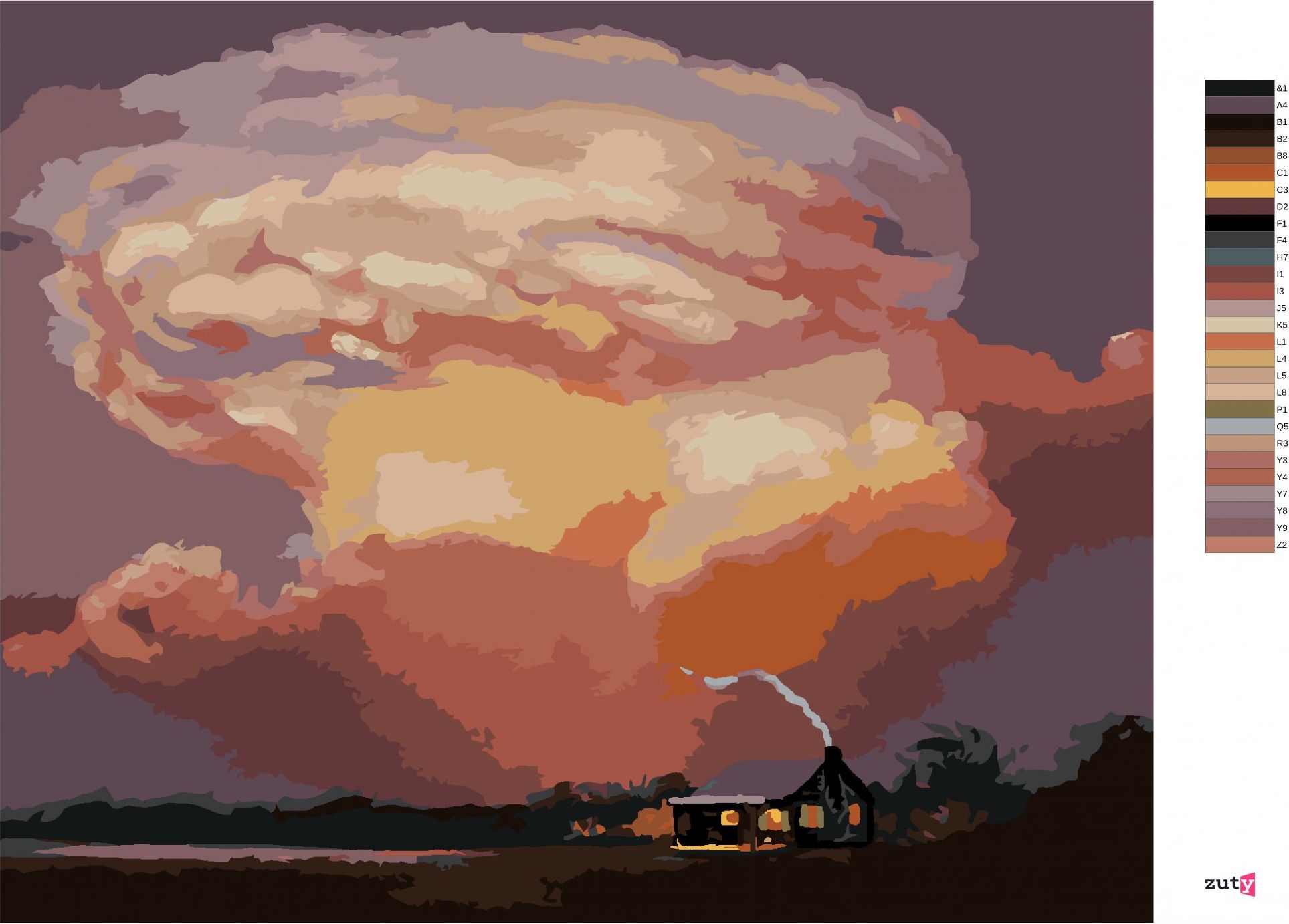 zuty Malování podle čísel - OBLAKA NAD CHATOU (D. RUSTY RUST) - Rozměr: 40x50 cm, Rámování: Varianta: vypnuté plátno na rám - obrázek 2