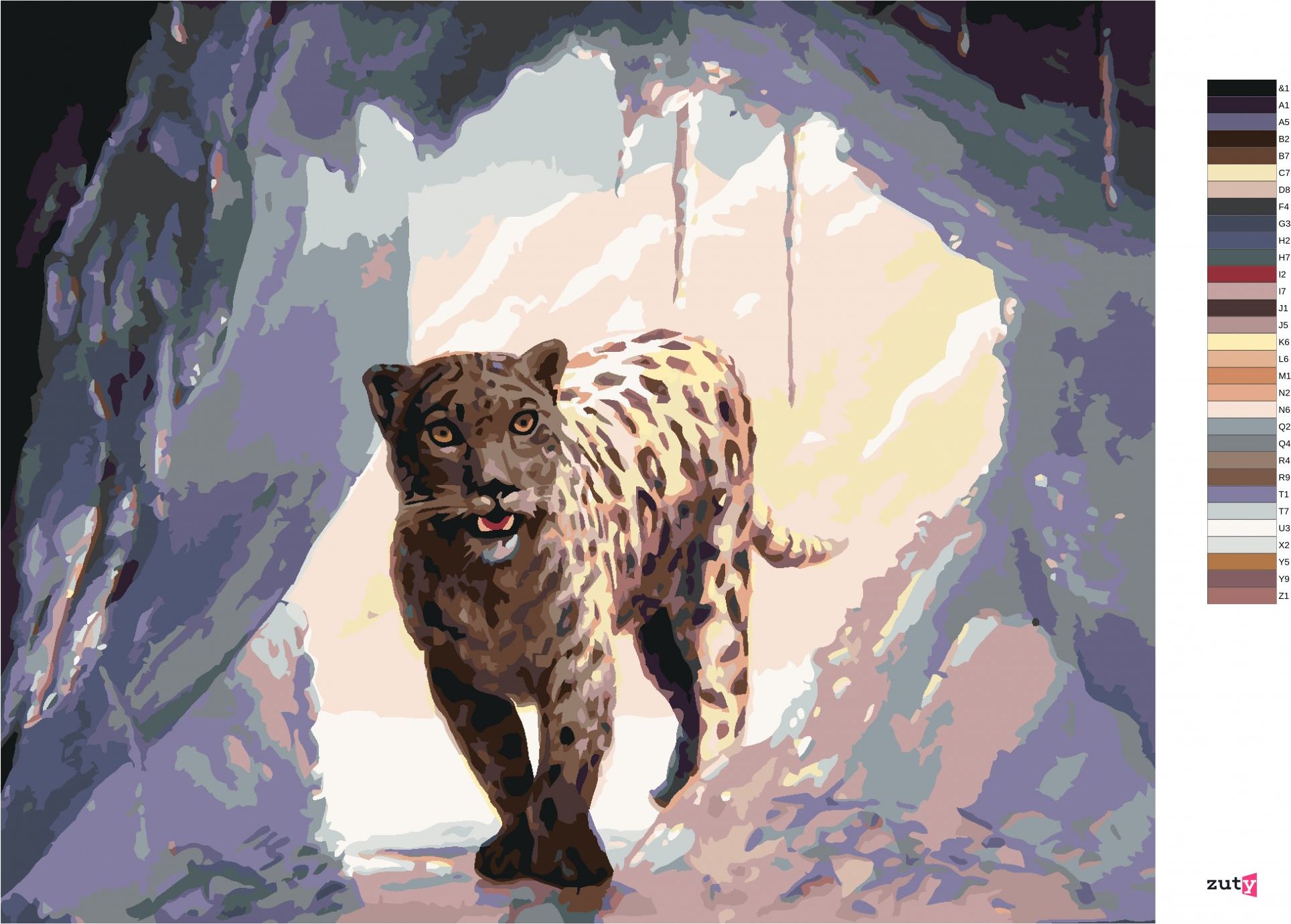 zuty Malování podle čísel - SNĚŽNÝ LEOPARD (D. RUSTY RUST) - Rozměr: 40x50 cm, Rámování: Varianta: vypnuté plátno na rám - obrázek 2