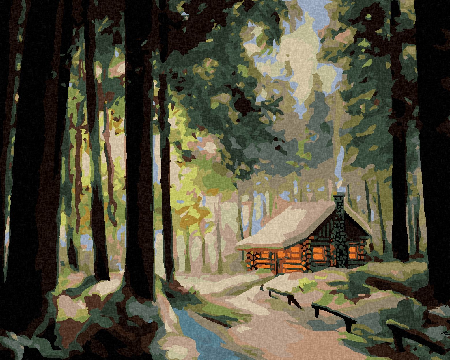 zuty Malování podle čísel - ZASNĚŽENÝ SRUB V LESE 3 (D. RUSTY RUST) - Rozměr: 40x50 cm, Rámování: Varianta: bez rámu a bez vypnutí plátna - obrázek 1