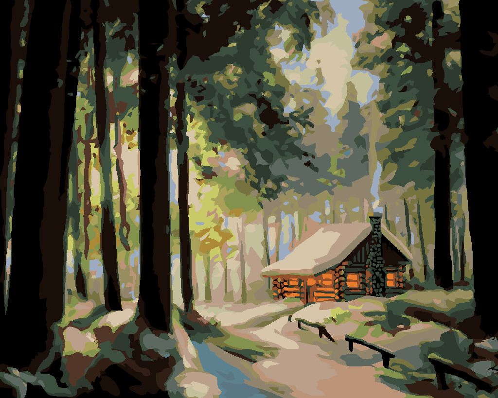 zuty Malování podle čísel - ZASNĚŽENÝ SRUB V LESE 3 (D. RUSTY RUST) - Rozměr: 40x50 cm, Rámování: Varianta: vypnuté plátno na rám - obrázek 5